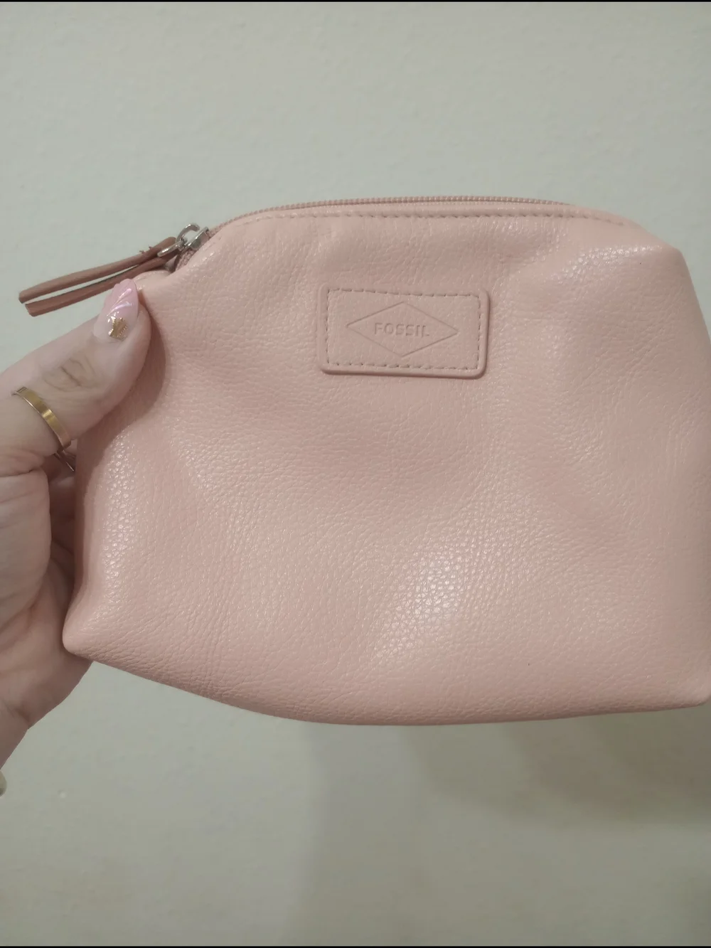 Fossil Pink Leather Cosmetic Pouch